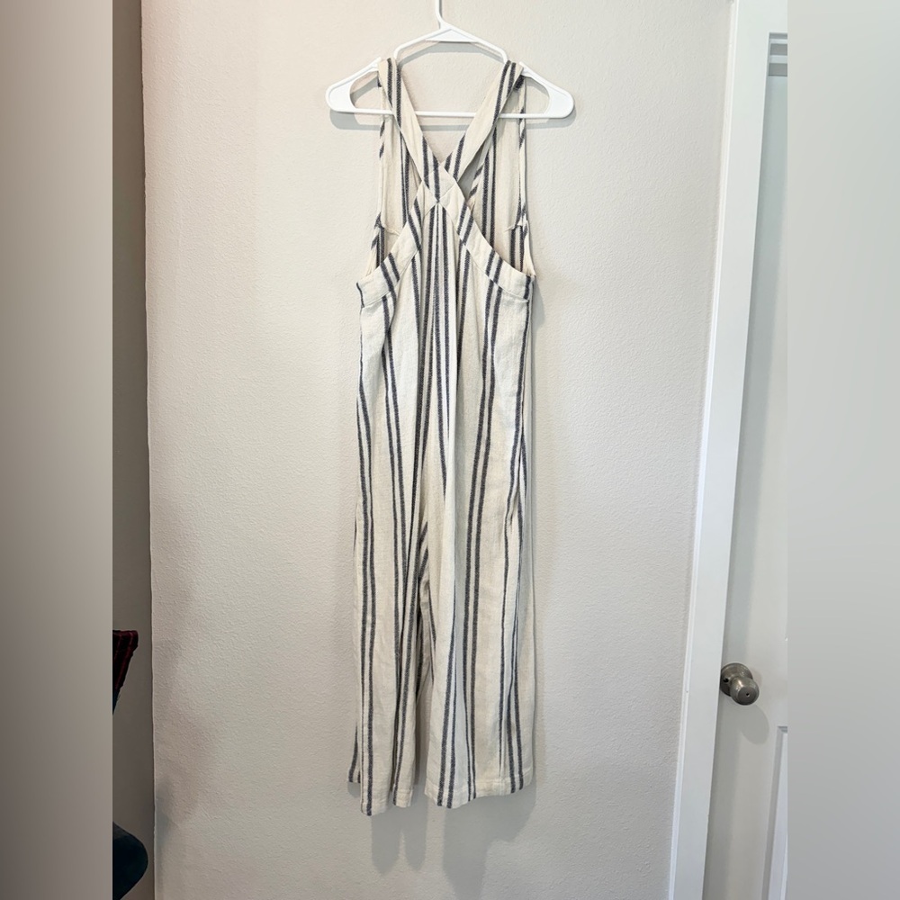 Urban Outfitters Striped Linen Button Front Jumpsuit Small | Beachy Minimalist - Picture 4 of 8
